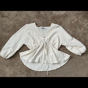 Cream ASOS maternity peplum tie top.